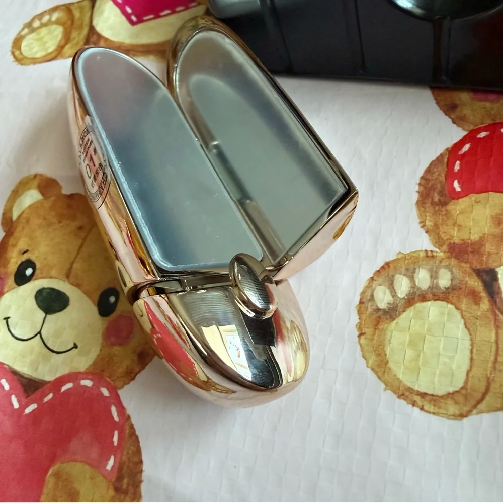 Glittery Brick Red Lipstick in Rainbow Glitter Packaging w Attached Mirror
